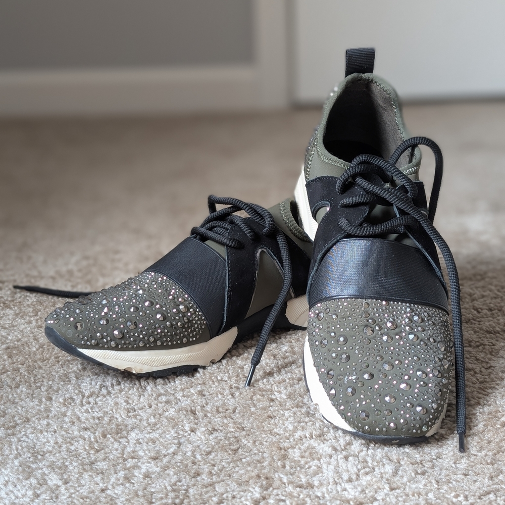 Carvela Lament Bling Khaki And Olive Sneaker with Rhinestone Detail Size 10